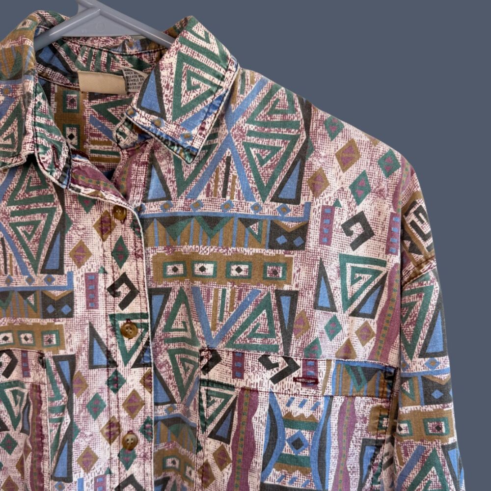 Vintage 90s Palmettos Graphic Southwest Style Button Up - Picture 2 of 7